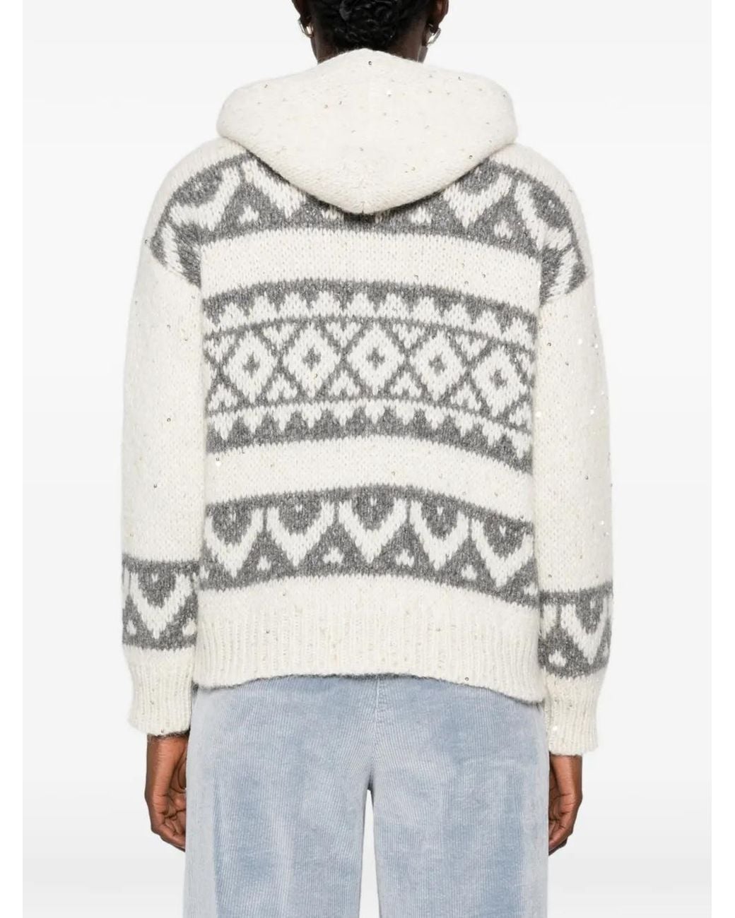 Peserico White Fair Isle Sequin-Embellished Cardigan