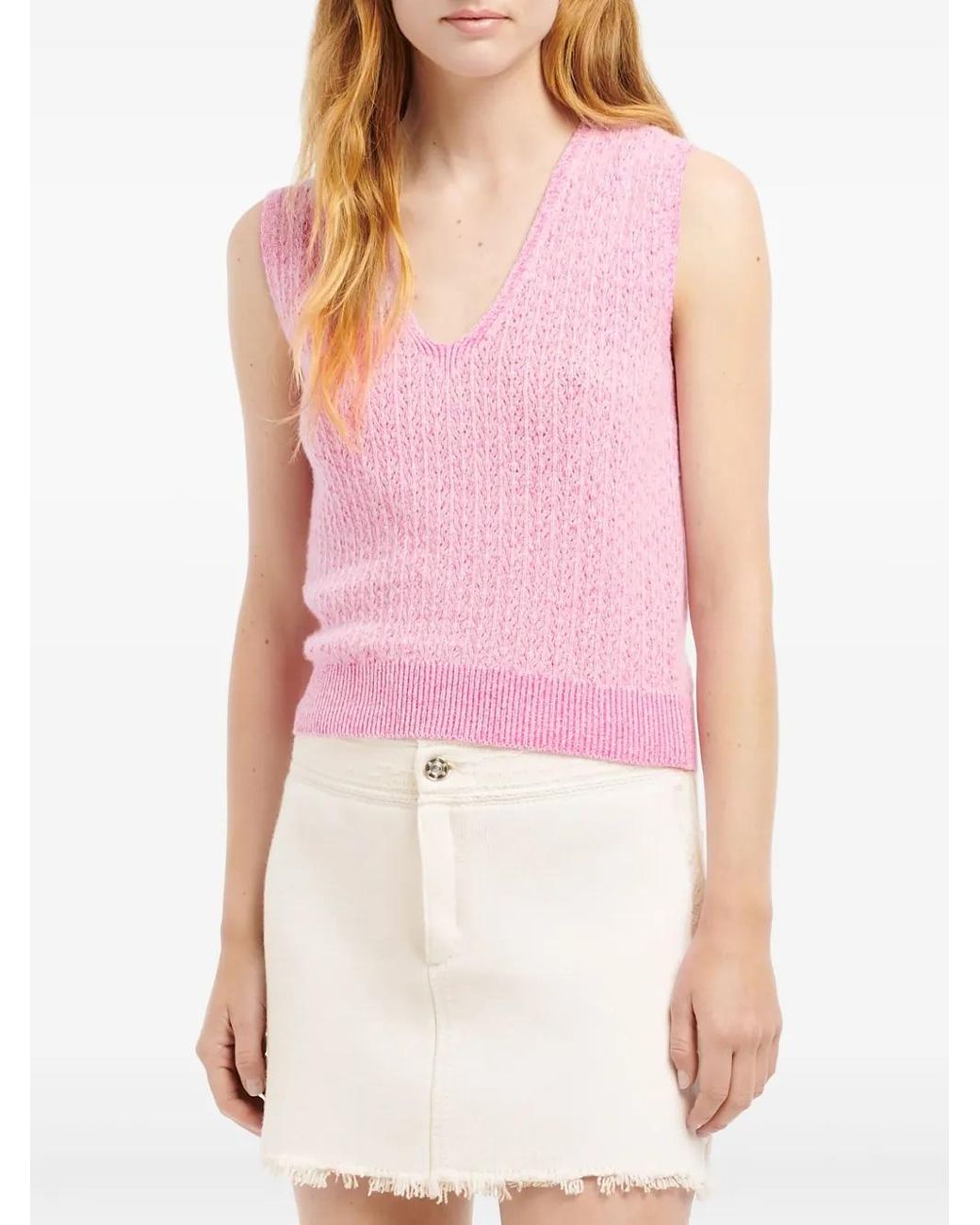 Barrie White Frayed Denim Mini Skirt