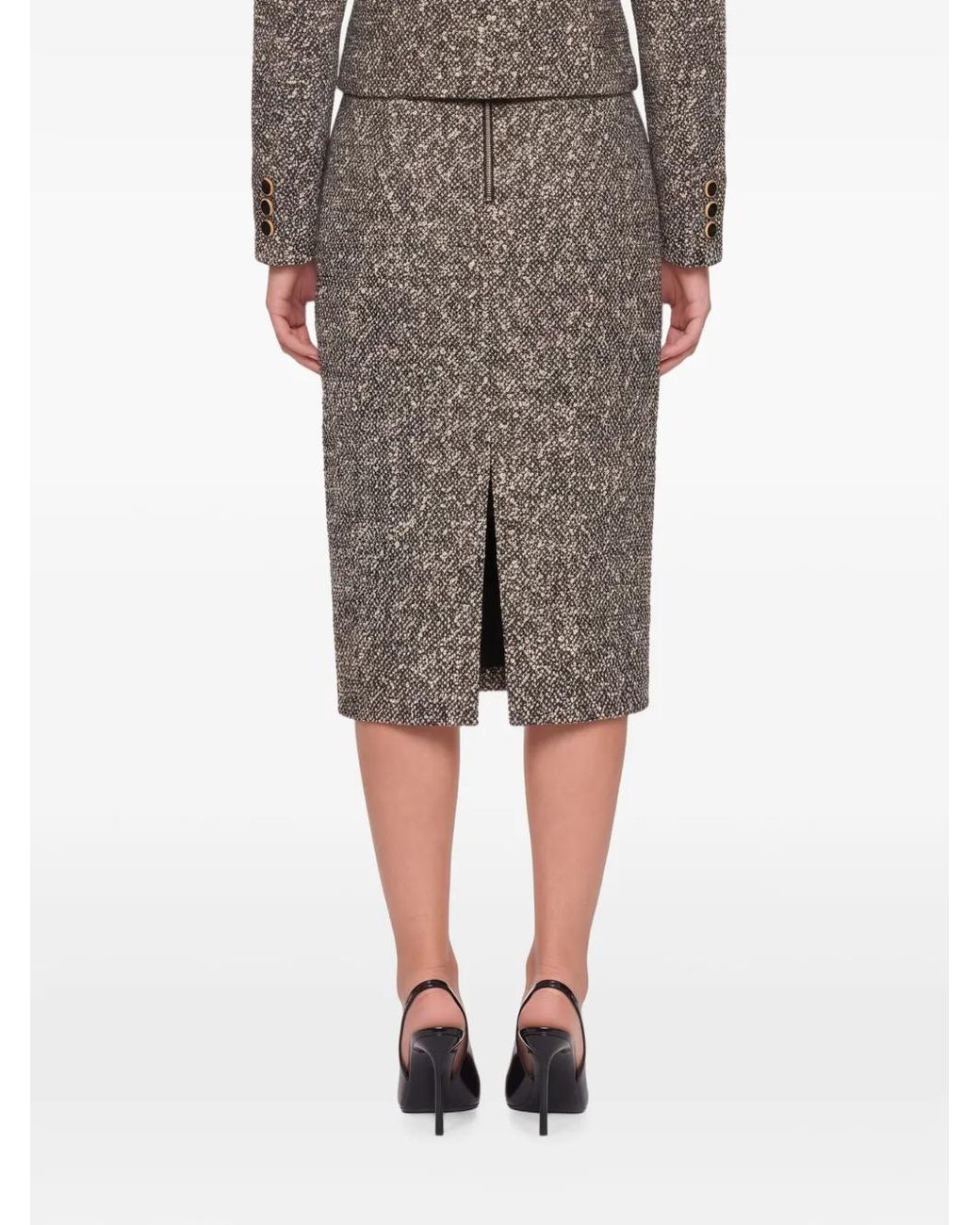Alessandra Rich Brown Jupe Crayon Mi-Longue En Maille Bouclée
