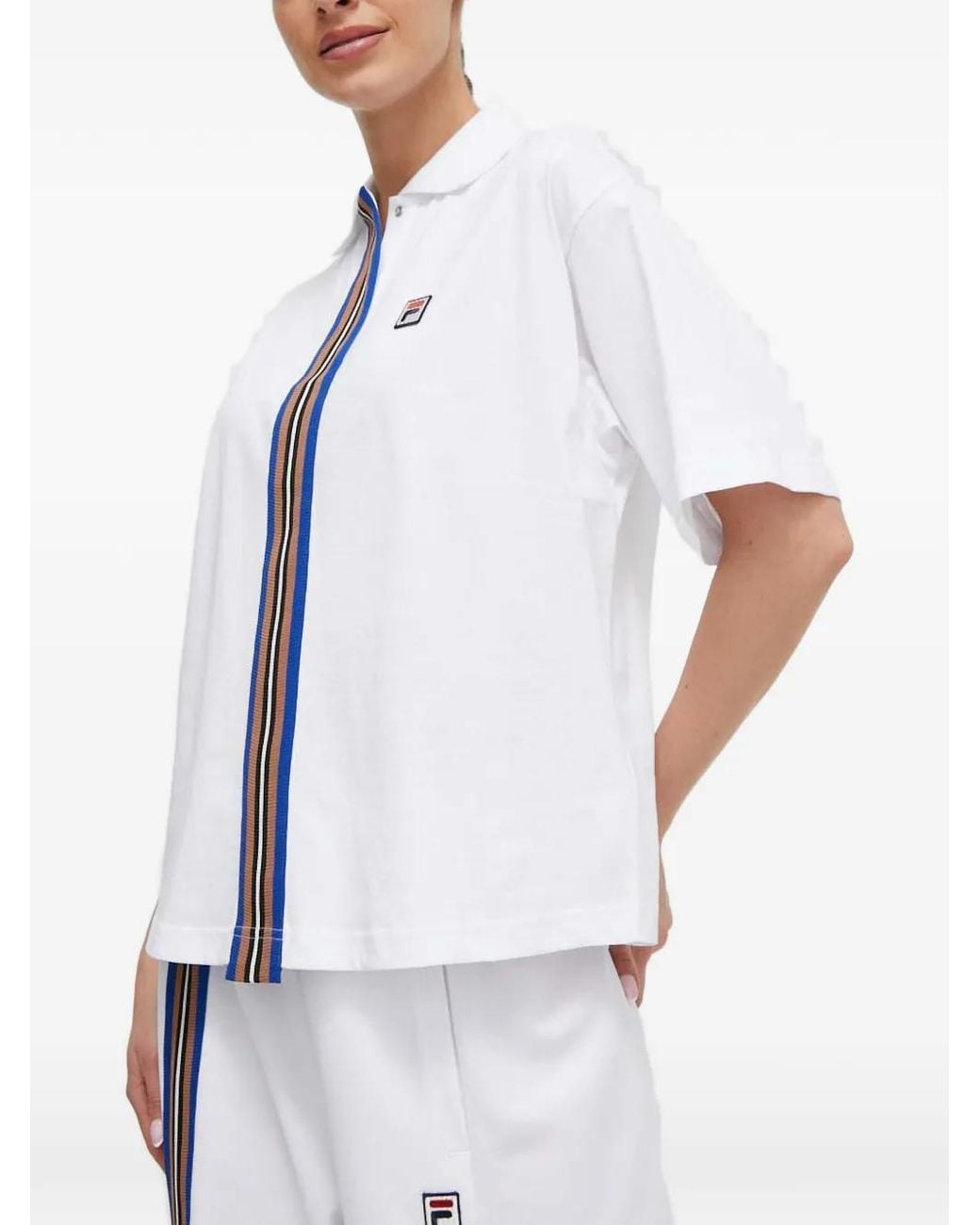 Fila White Logo-Patch Striped-Trim Polo Shirt