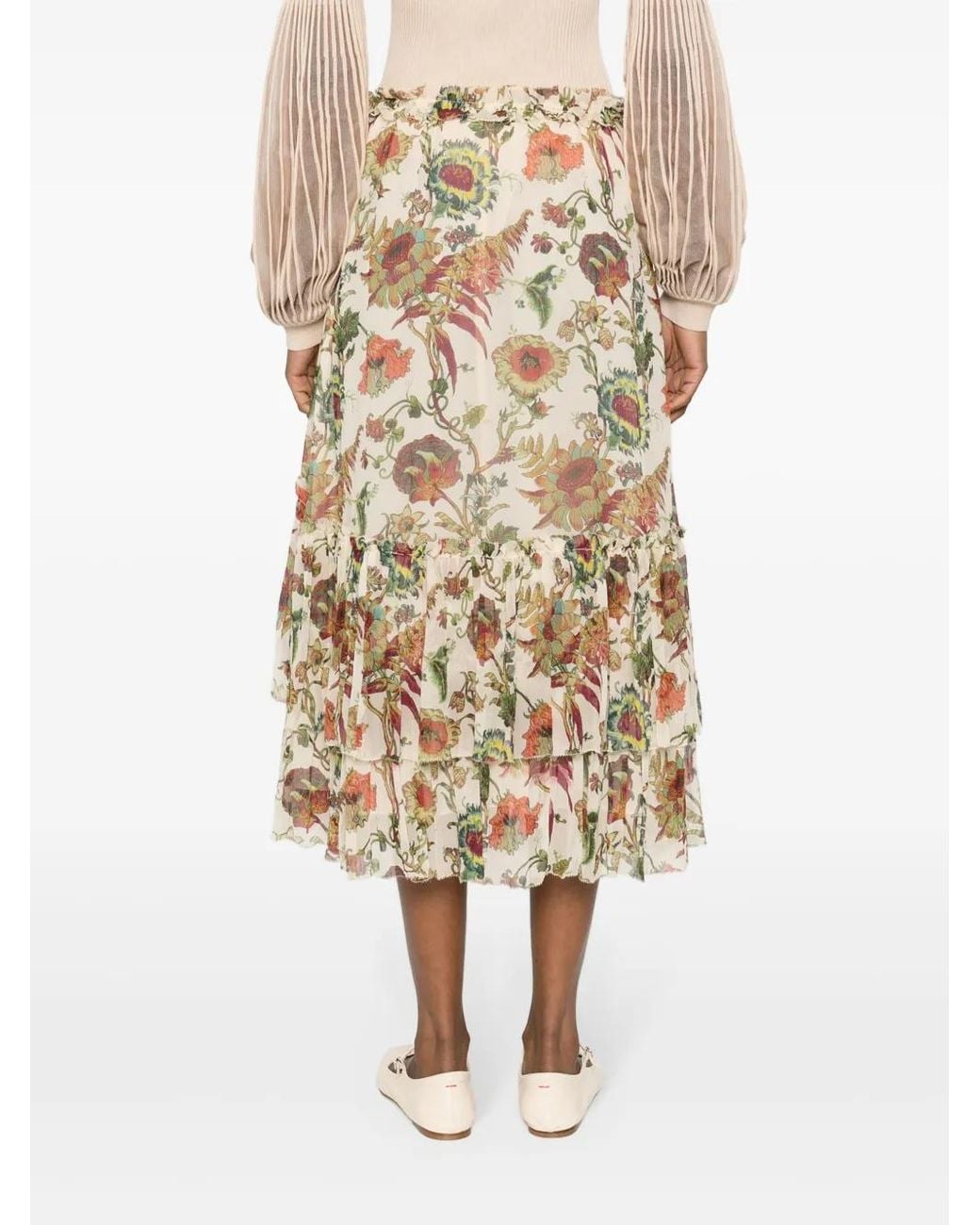 Ulla Johnson Natural Freesia Tiered Silk Skirt