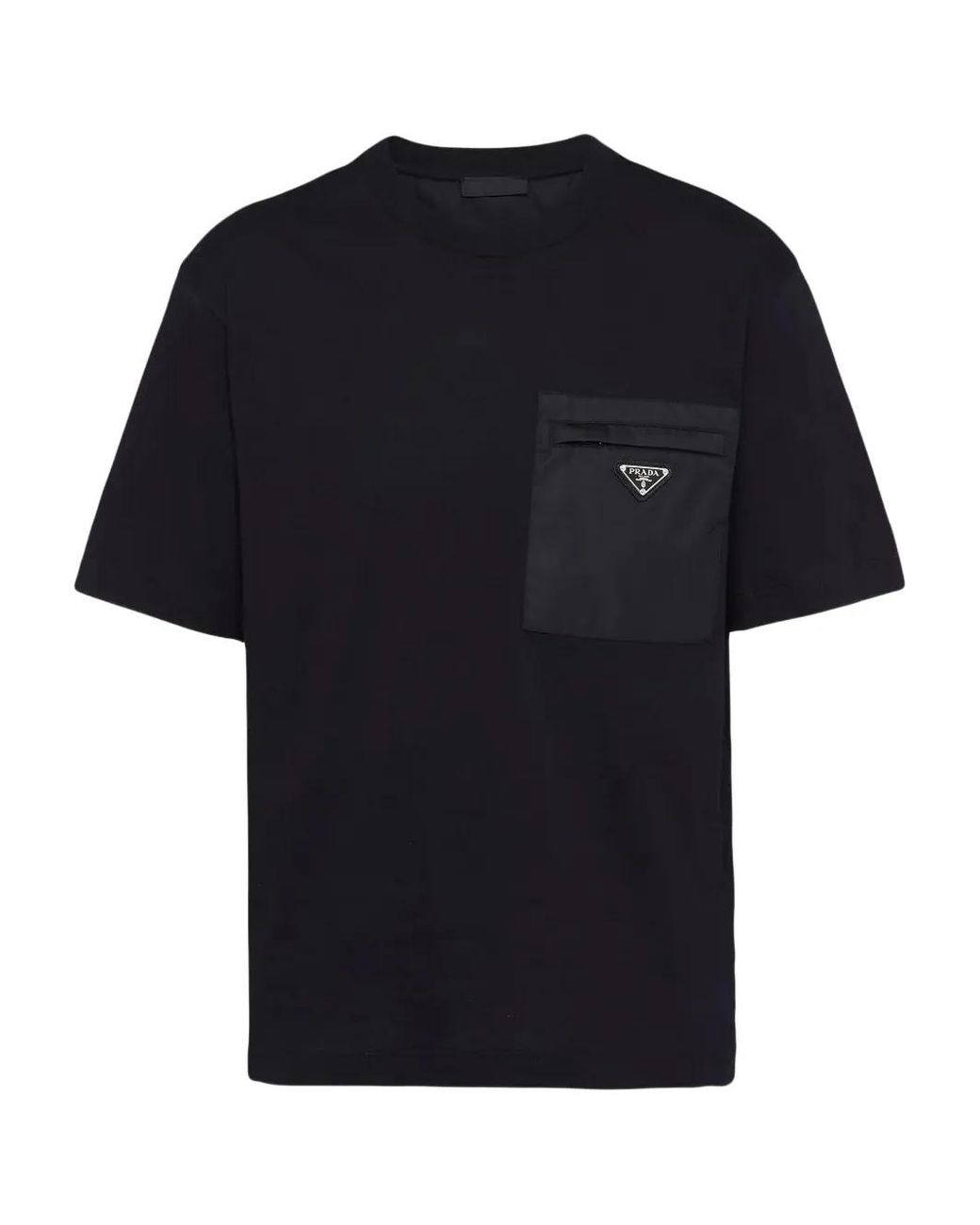 Prada Black Re-Nylon And Cotton T-Shirt for men