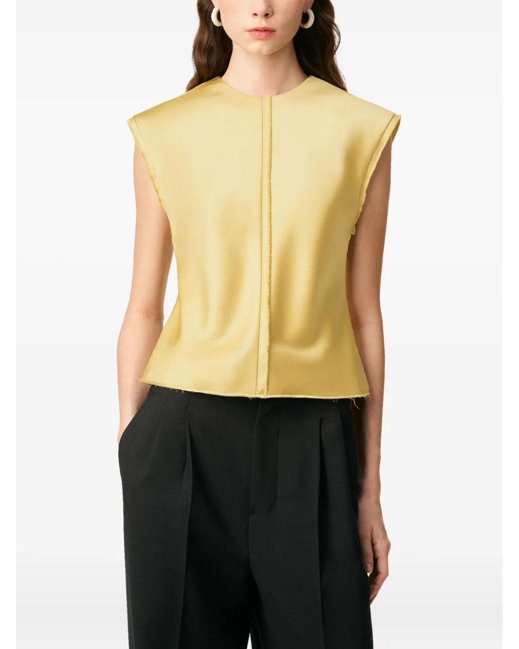 AMI Yellow Raw-Edge Sleeveless Top
