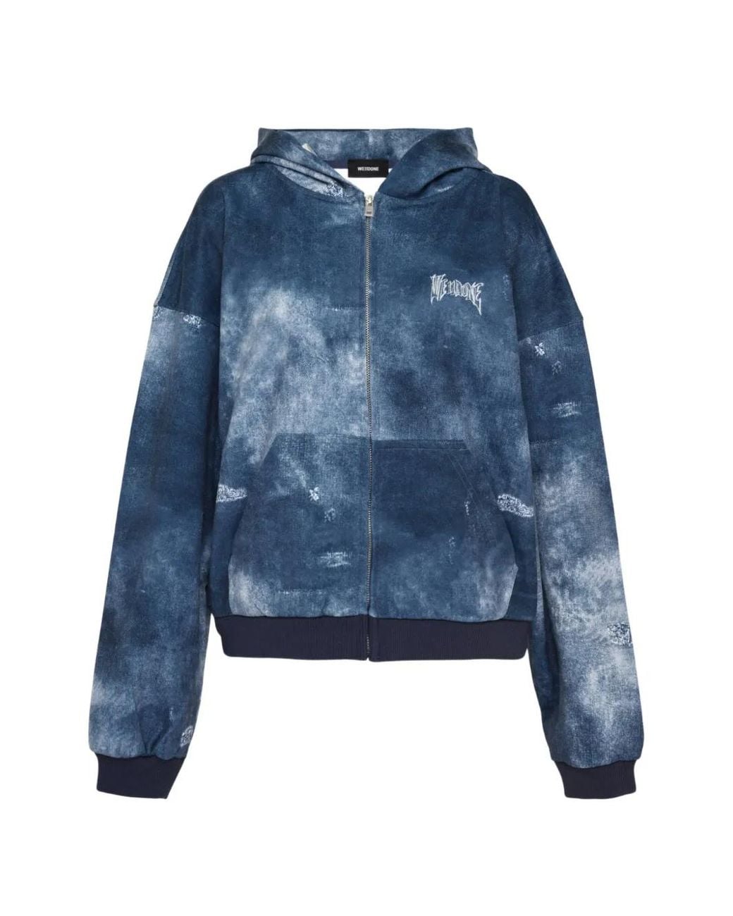 we11done Blue Hoodie Trompe L'Oeil À Imprimé Graphique Et Effet Décoloré