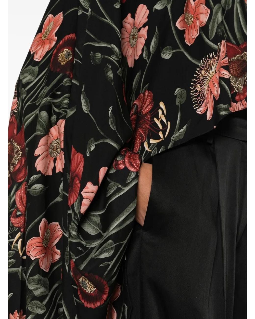Johanna Ortiz Black Midnight Bloom Floral-Print Cape