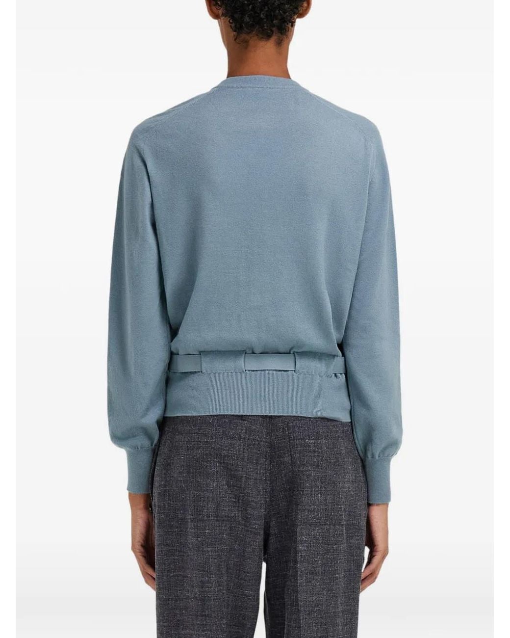 Ferragamo Blue Cardigan À Détail De Ruban