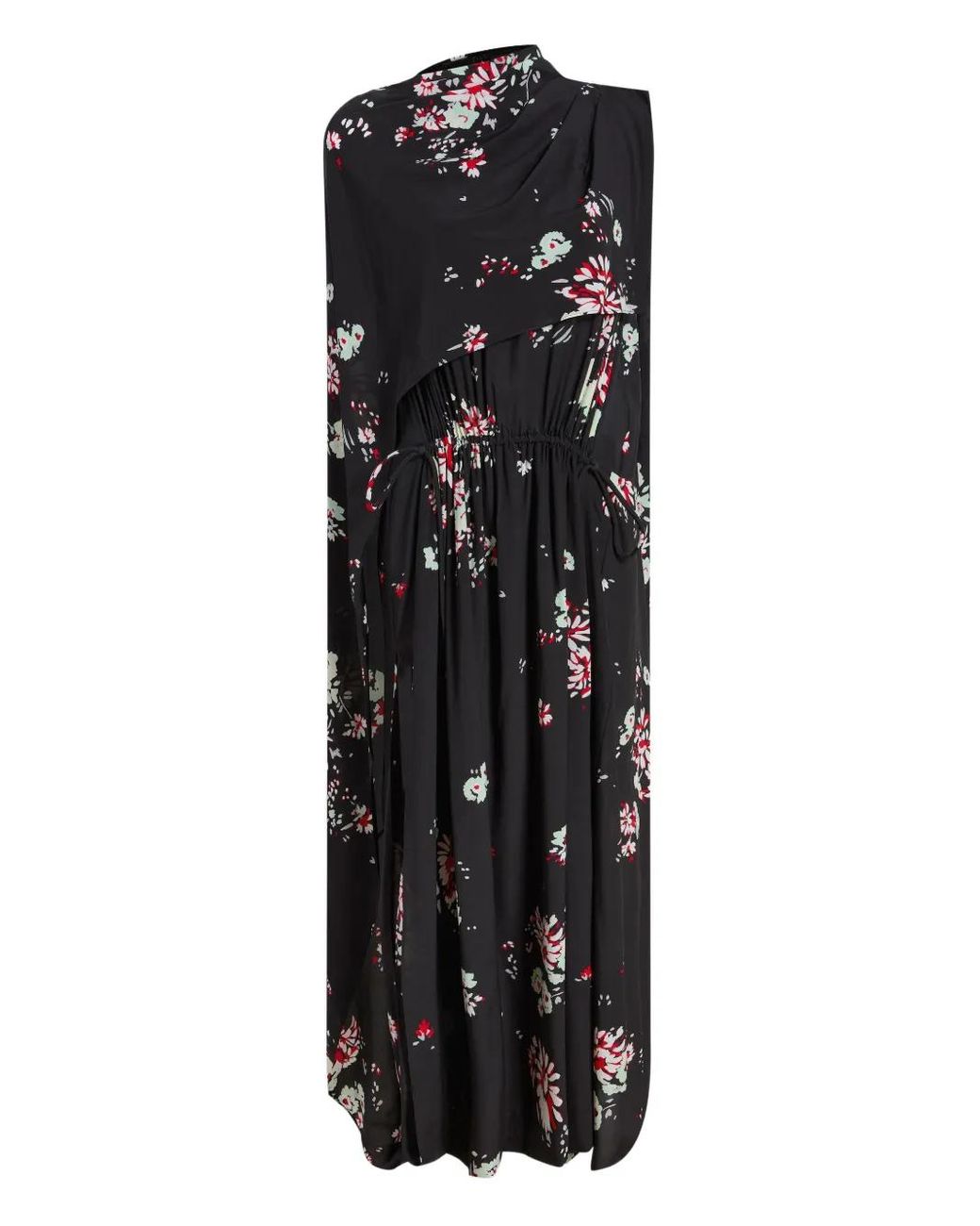 Proenza Schouler Black Floral-Print Cape Midi Day Dress