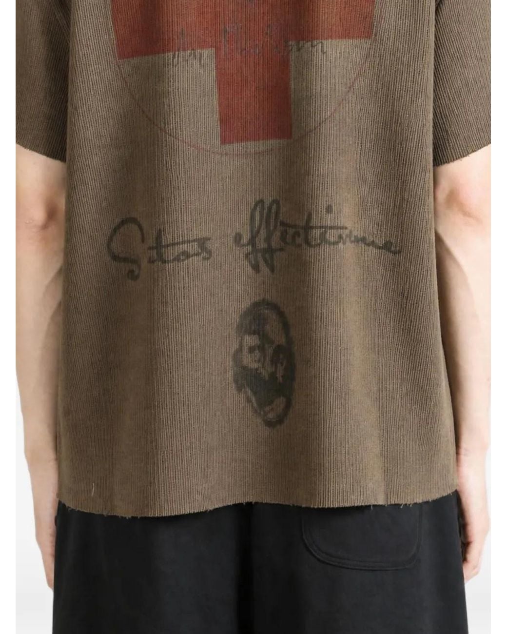 SAITOS Gray Mesh-Panel Henley T-Shirt