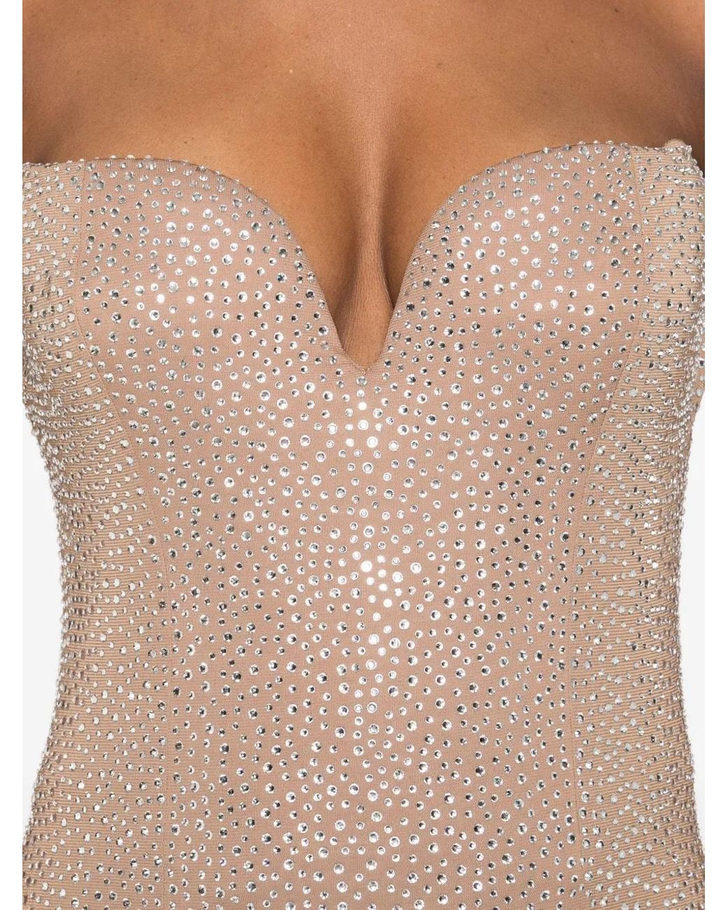 GIUSEPPE DI MORABITO Natural Crystal-Embellished Side-Split Maxi Dress