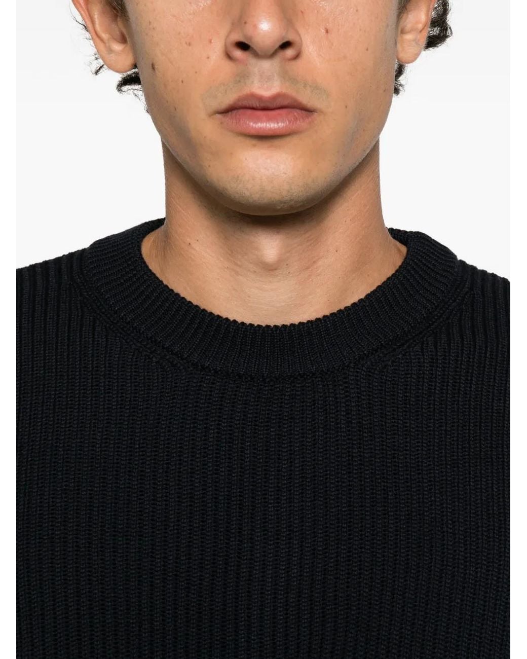 Roberto Collina Black Ribbed-Knit Wool Sweater for men