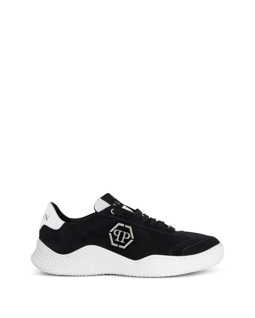 Philipp Plein Black Hexagon-Logo Suede Sneakers