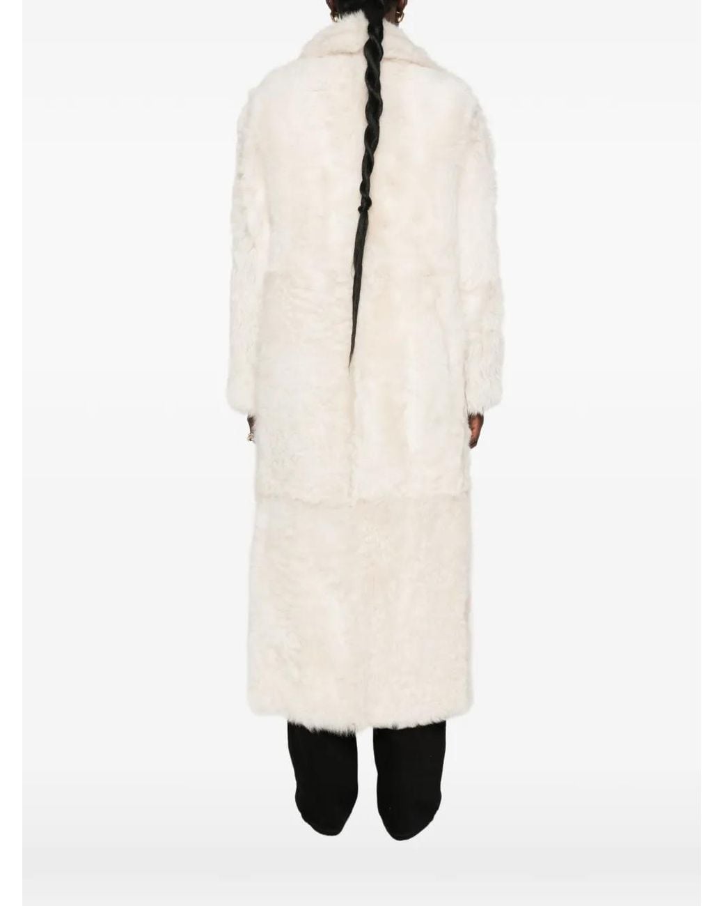 Yves Salomon White Double-Breasted Shearling Coat