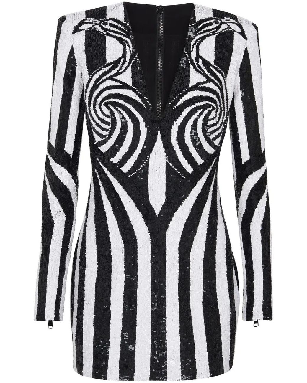 Balmain Black Embroidered Stripe Short Dress