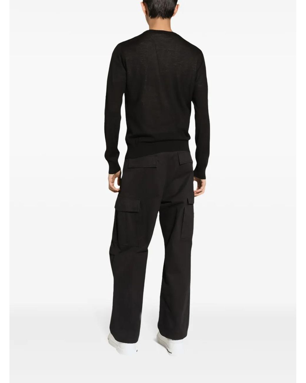 Dolce & Gabbana Black Cashmere Crew-Neck Logo Sweater for men