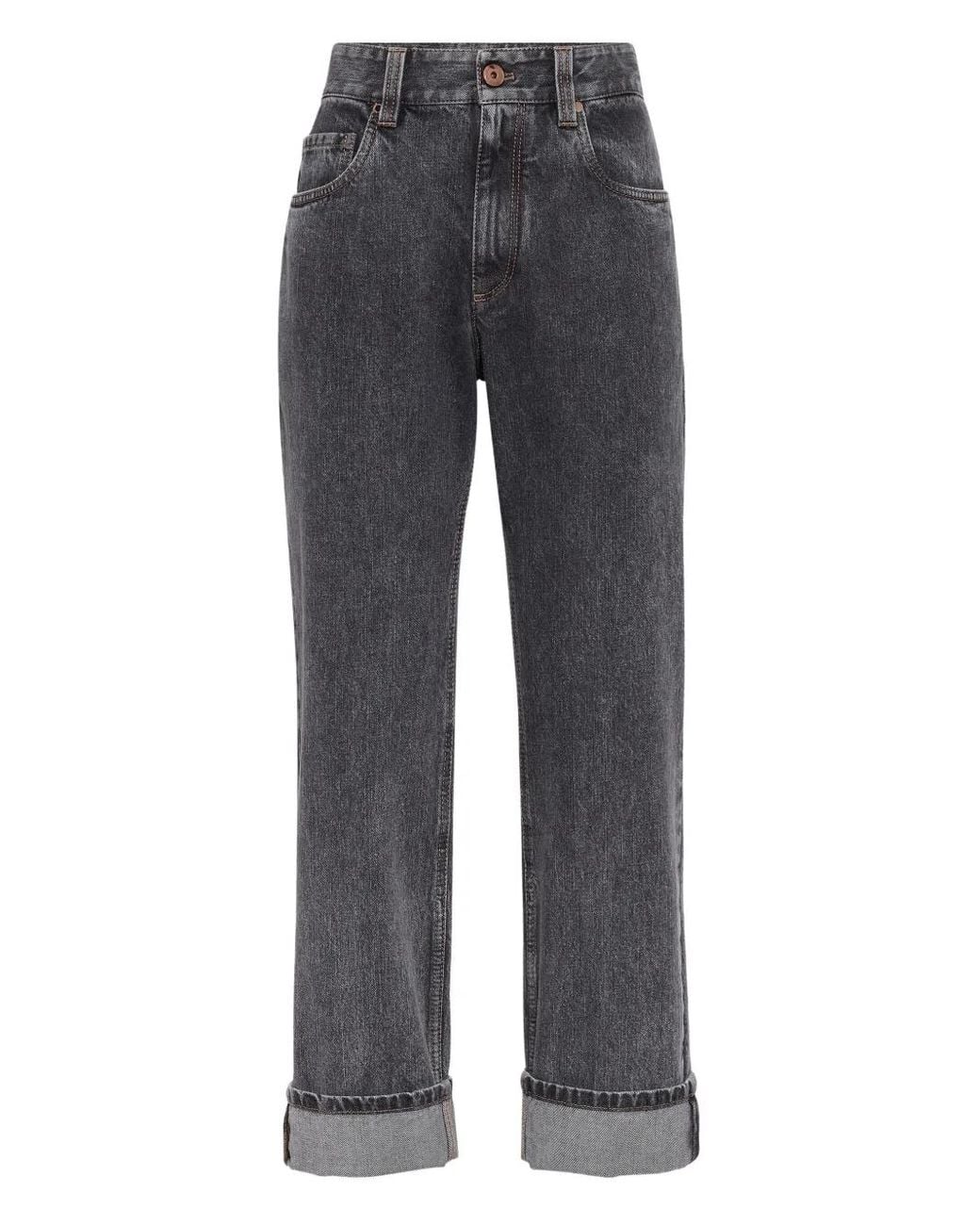 Brunello Cucinelli Gray Five-Pocket Cuffed Jeans