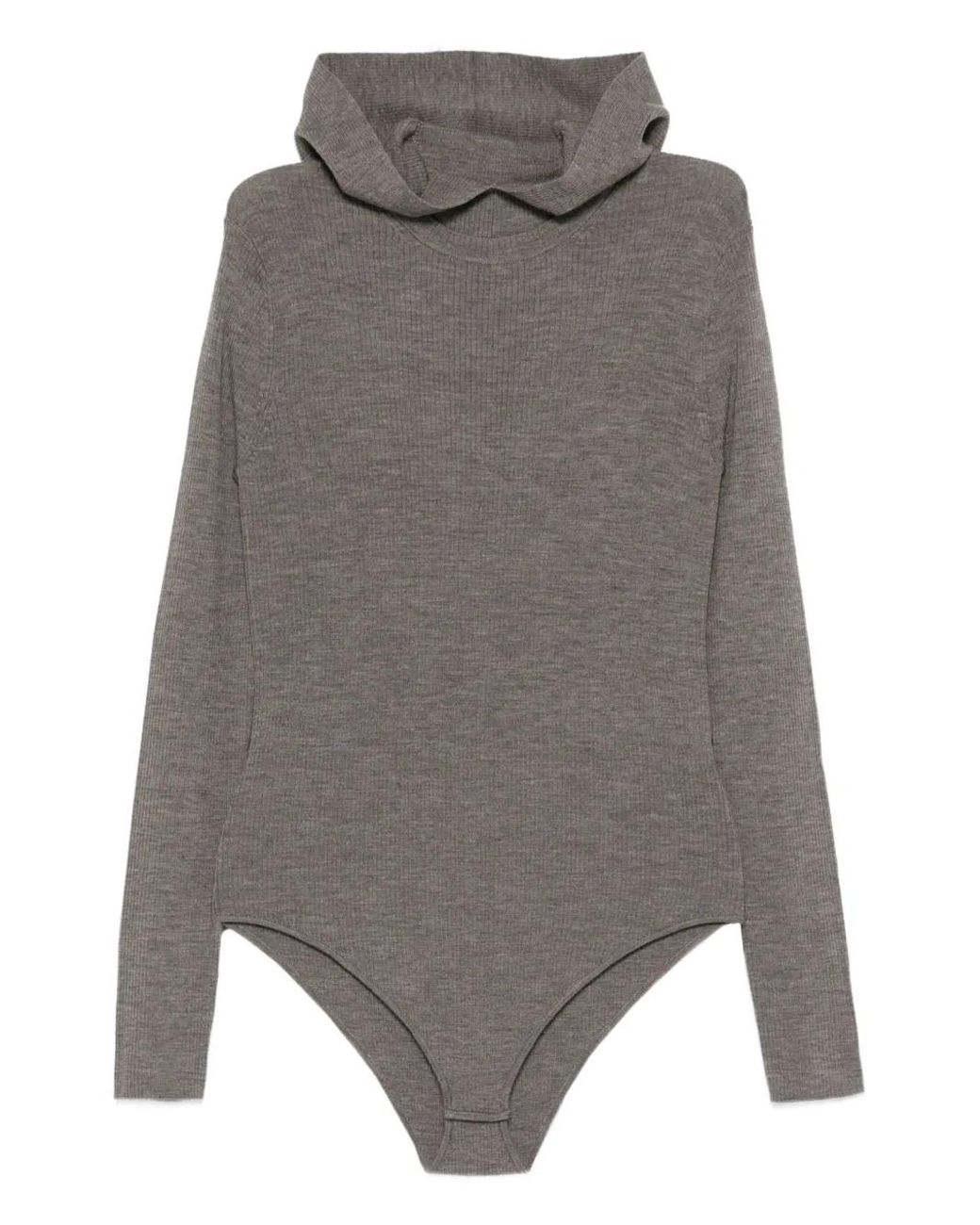 P.A.R.O.S.H. Gray Hooded Ribbed Bodysuit