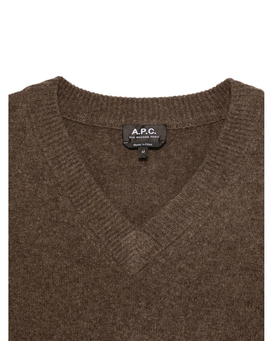 A.P.C. Brown V-Neck Sweater for men