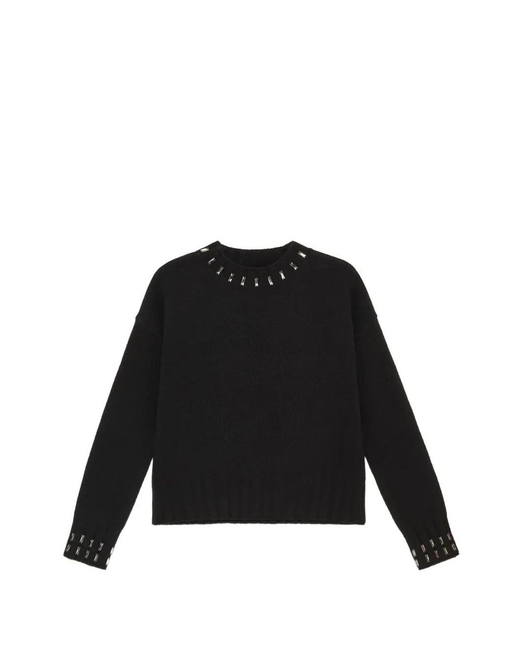 Maliparmi Black Embroidery-Embellished Crew-Neck Sweater