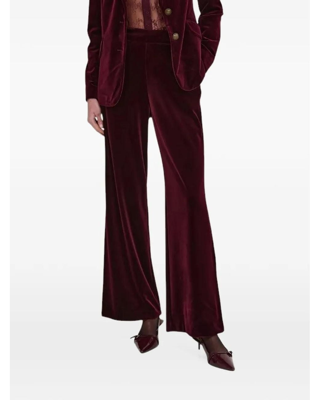Nenette Red Velvet Straight-Leg Trousers