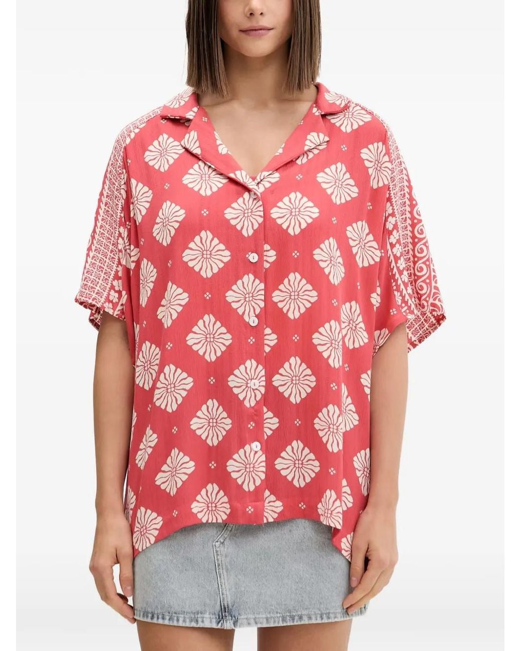 Rip Curl Red Ventura Floral-Print Short-Sleeve Shirt