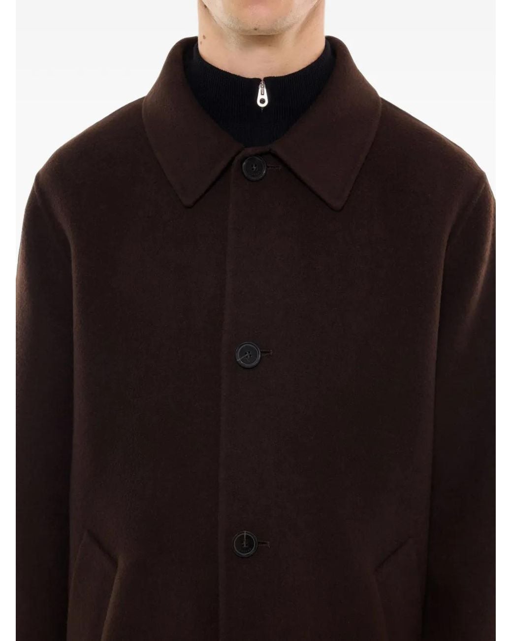 Fursac Black Wool Button-Front Overcoat for men