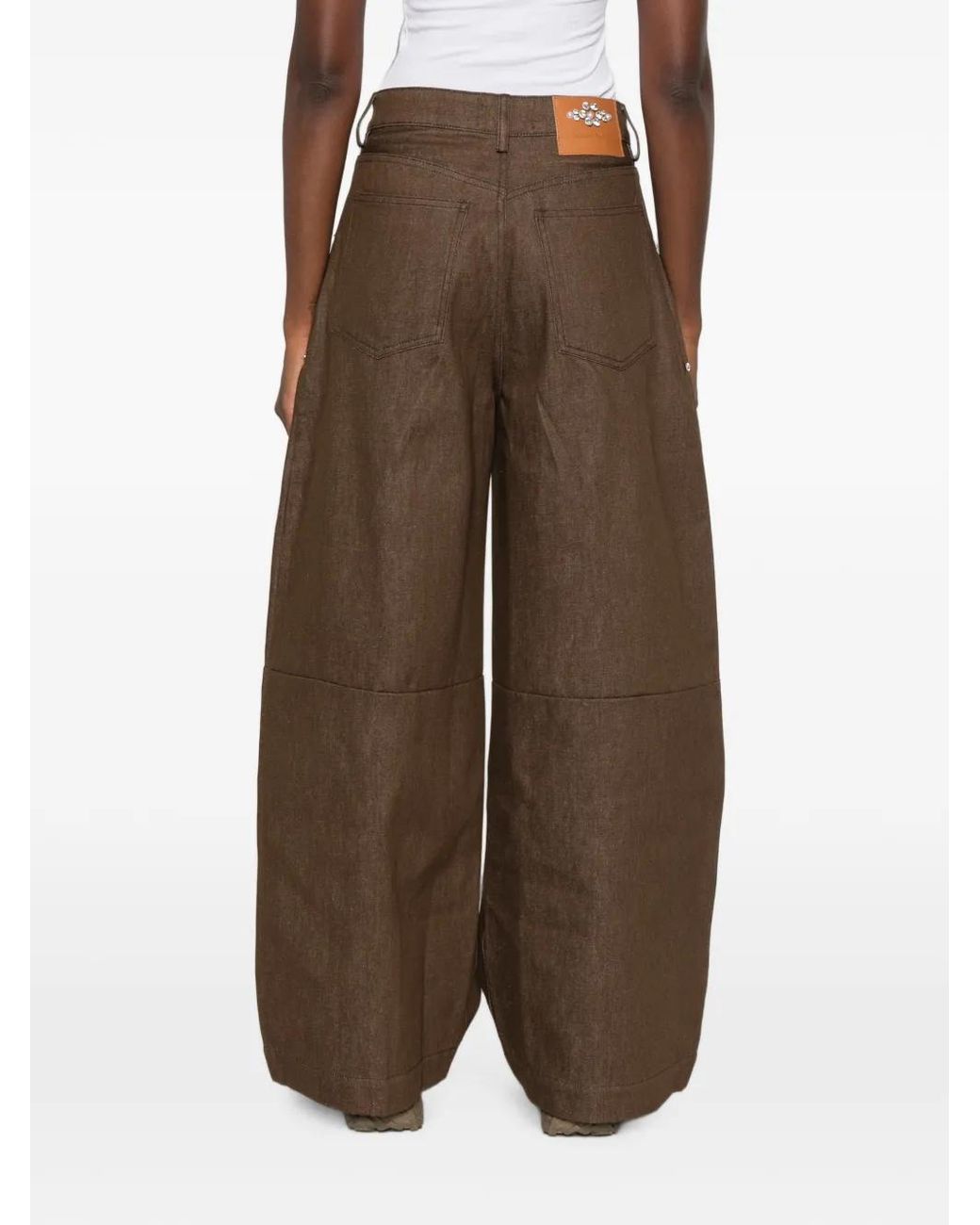 Simone Rocha Brown Embellished Logo-Patch Jeans
