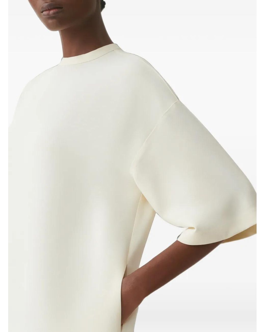Fabiana Filippi White Feather-Trim Short-Sleeve Midi Dress