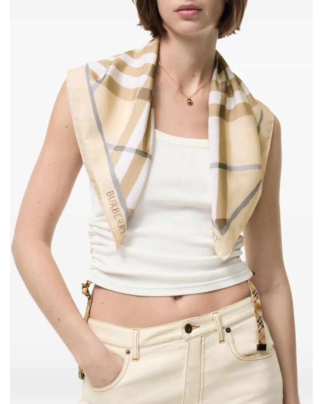 Burberry Natural Watercolour Check Silk Scarf
