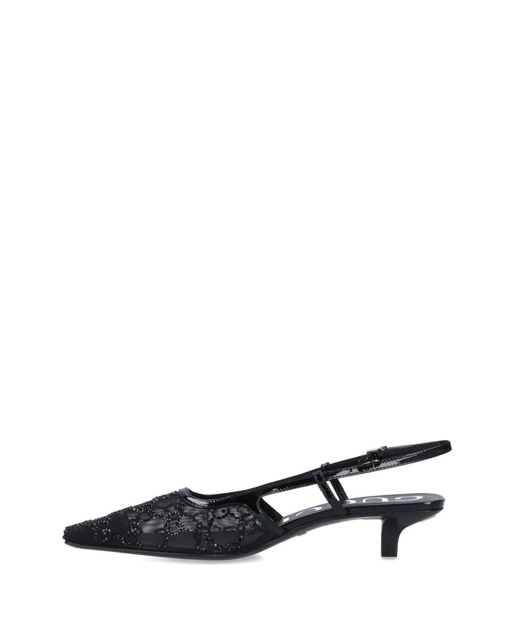 Gucci Black Gg-Monogram Crystal-Embellished Slingback Pumps