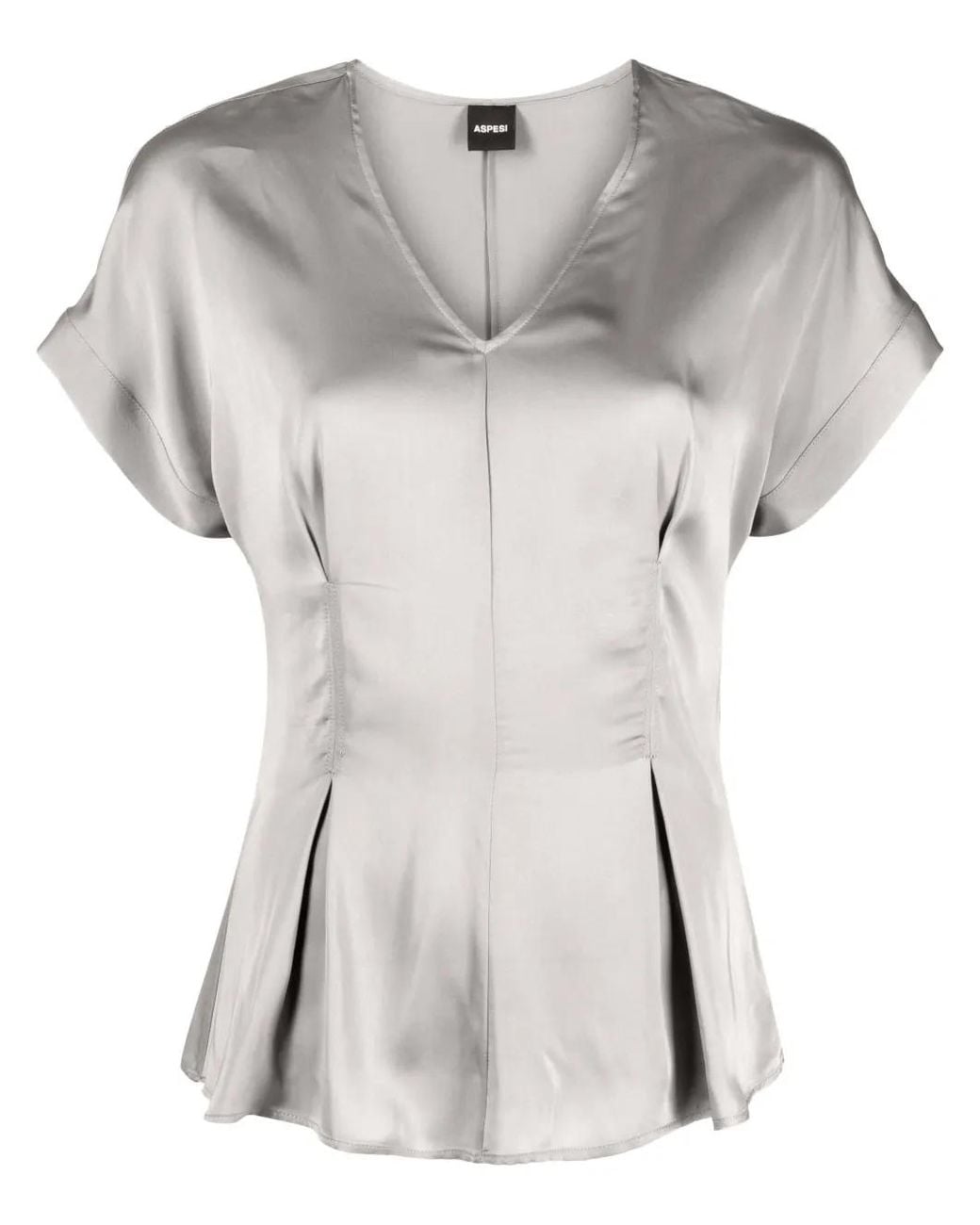 Aspesi White Satin-Finish Flared Blouse