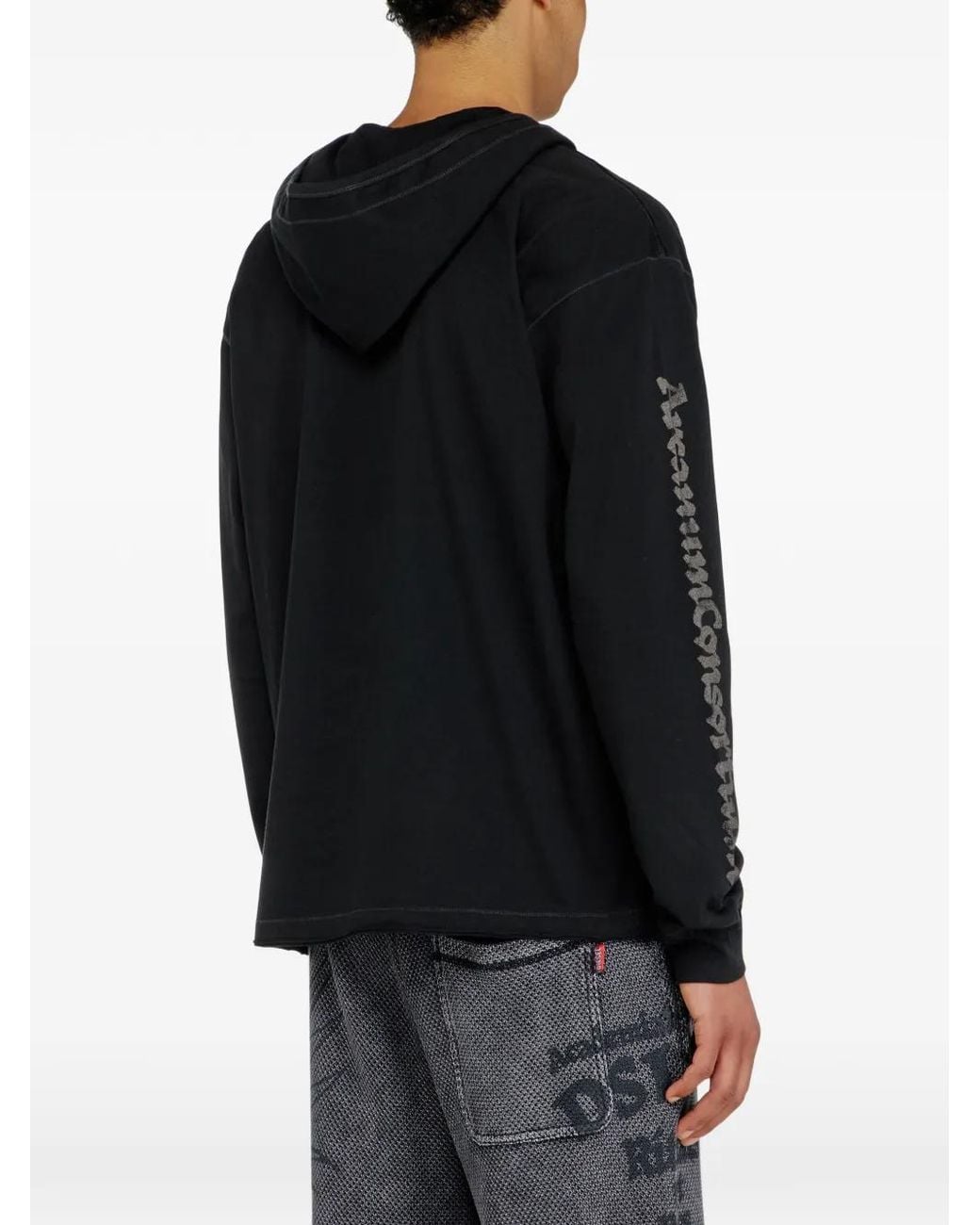DIESEL Black Embroidered-Patch V-Neck Hoodie for men