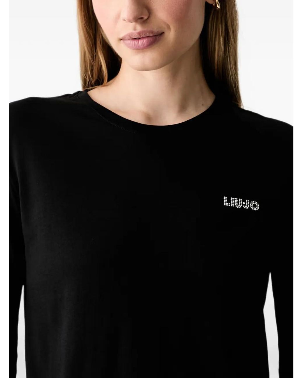 Liu Jo Black T-Shirt À Manches Longues Et Logo Ornementé