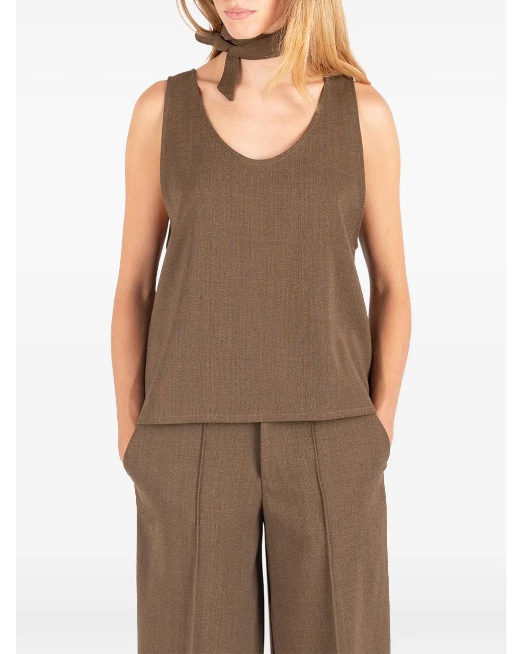 Societe Anonyme Brown Tuxedo Neck-Tie Sleeveless Top