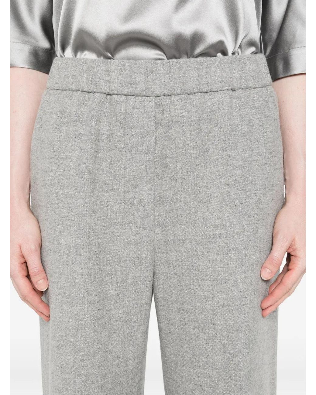 Peserico Gray Elastic-Waist Wool Trousers
