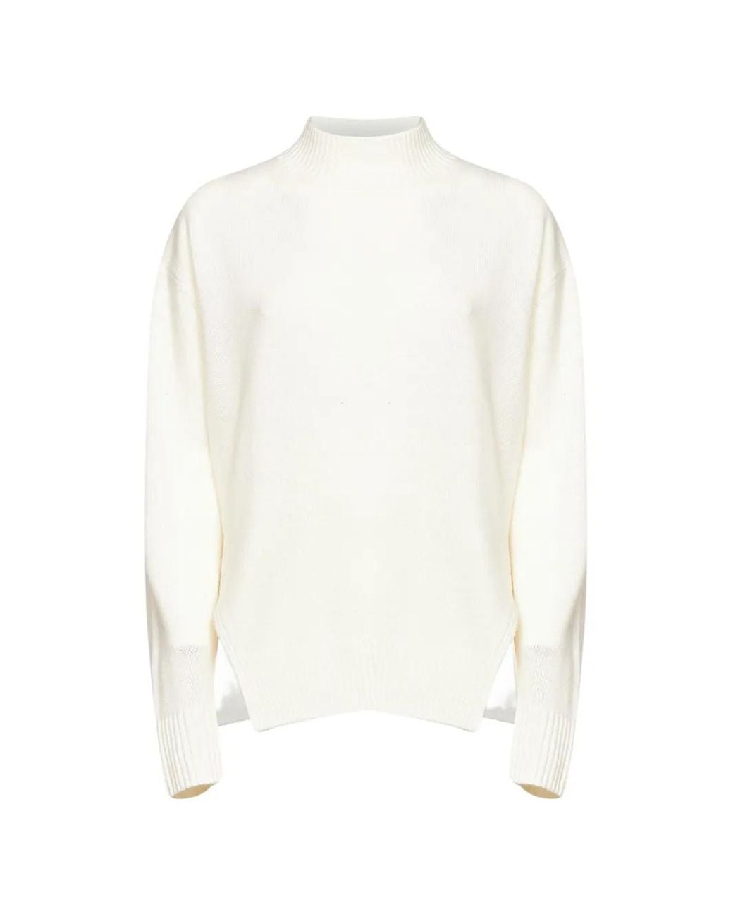 Kaos White High-Neck Side-Slit Sweater