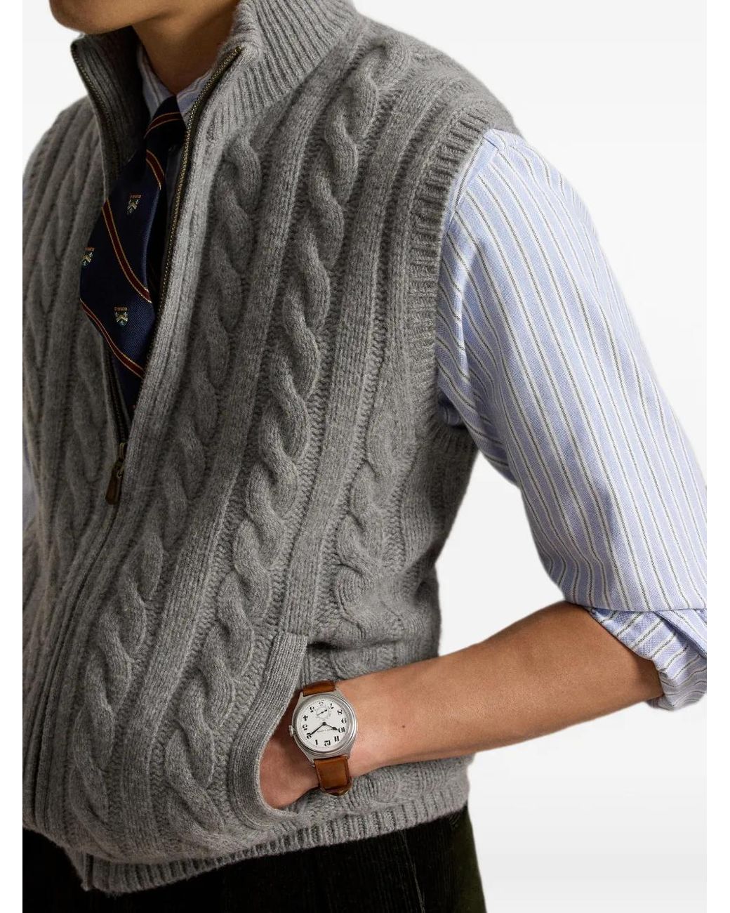 Polo Ralph Lauren Gray Cable-Knit Zip-Up Vest for men