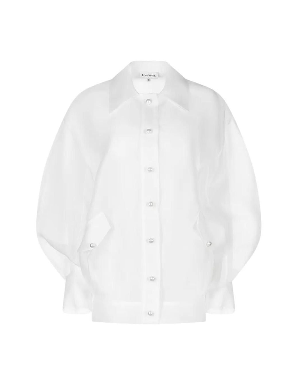 Mia Peculiar White Oversized Pearl-Button Bomber Jacket