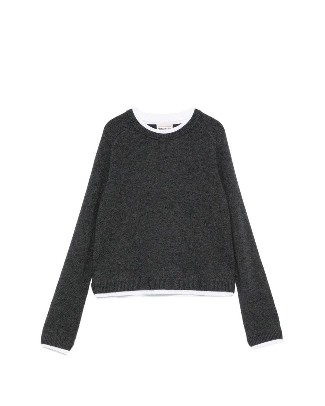 Semicouture Black Layered-Effect Raglan-Sleeve Sweater