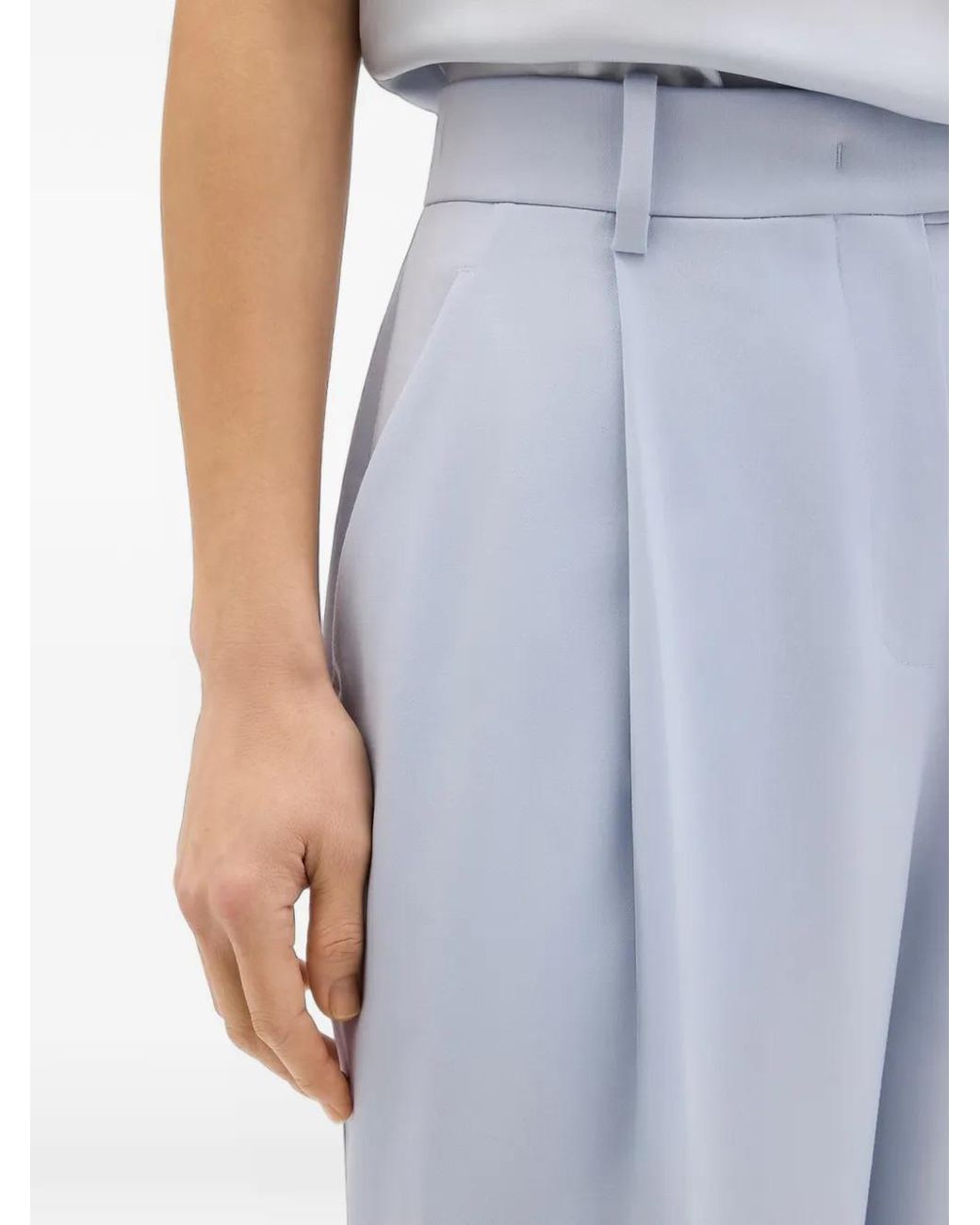 Another Tomorrow White Pleated Tailored Trousers