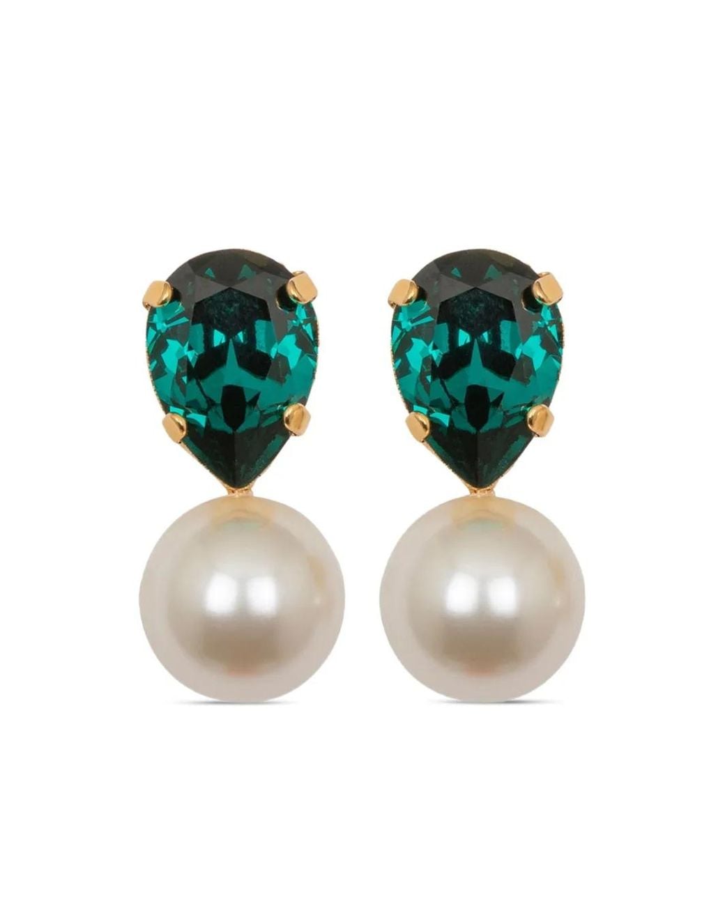 Jennifer Behr Green Cimone Crystal-Pearl Earrings