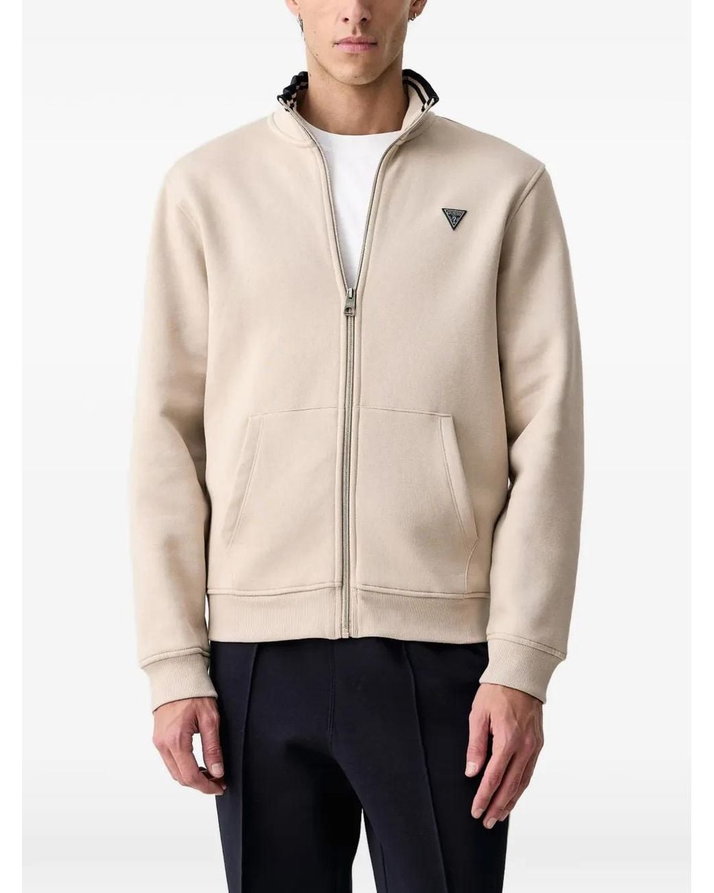 Guess Natural Logo-Patch Zip-Up Sweatshirt for men