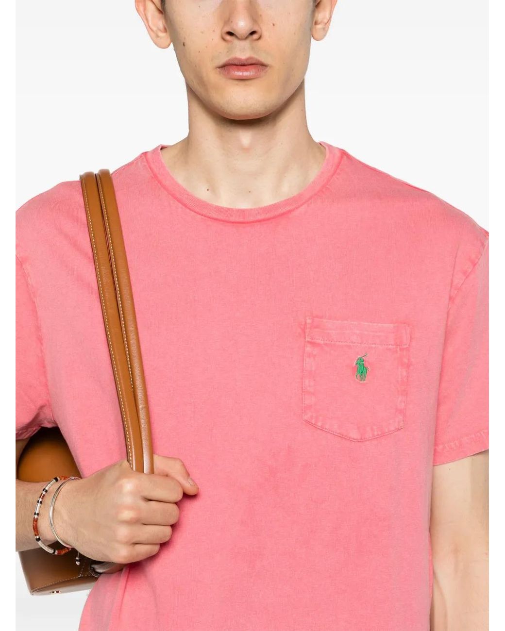 Polo Ralph Lauren Pink Cotton Crewneck Logo Pocket T-Shirt for men