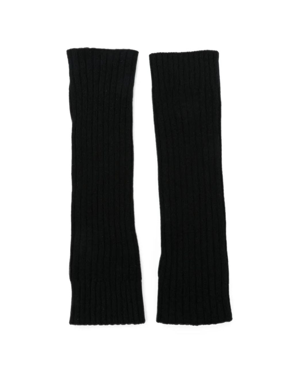 C.T.Plage Black Ribbed-Knit Fingerless Gloves
