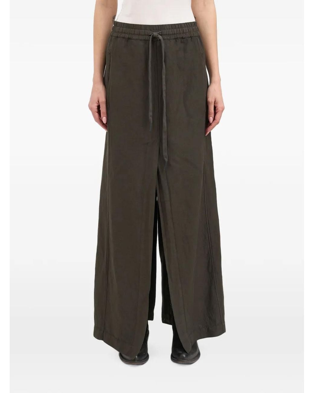 Andrea Ya'aqov Green Drawstring-Waist Front-Slit Maxi Skirt
