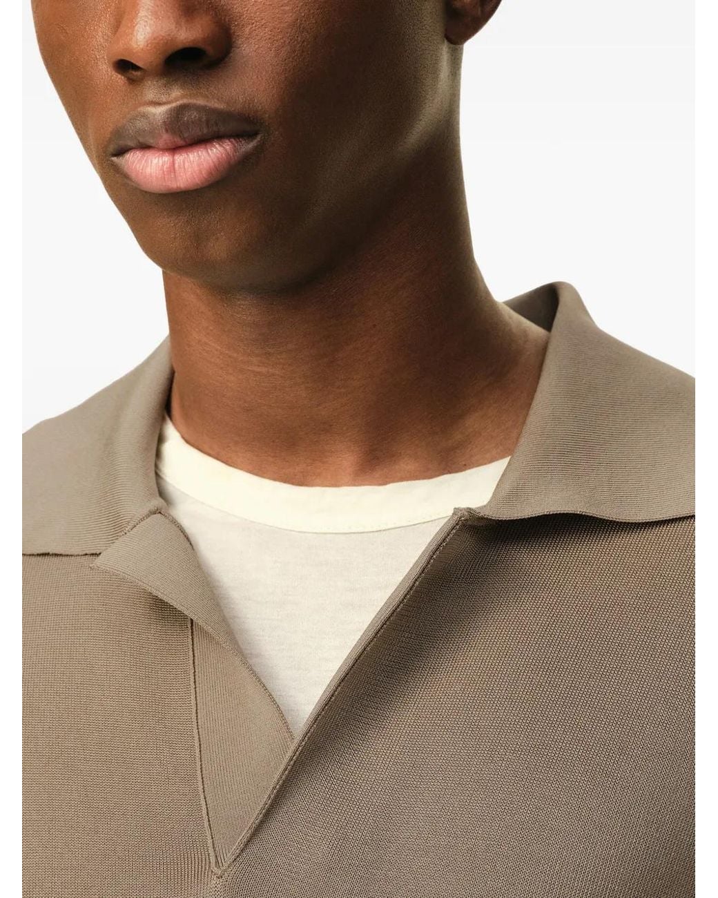 AMI Natural Wool Long Sleeves Polo for men