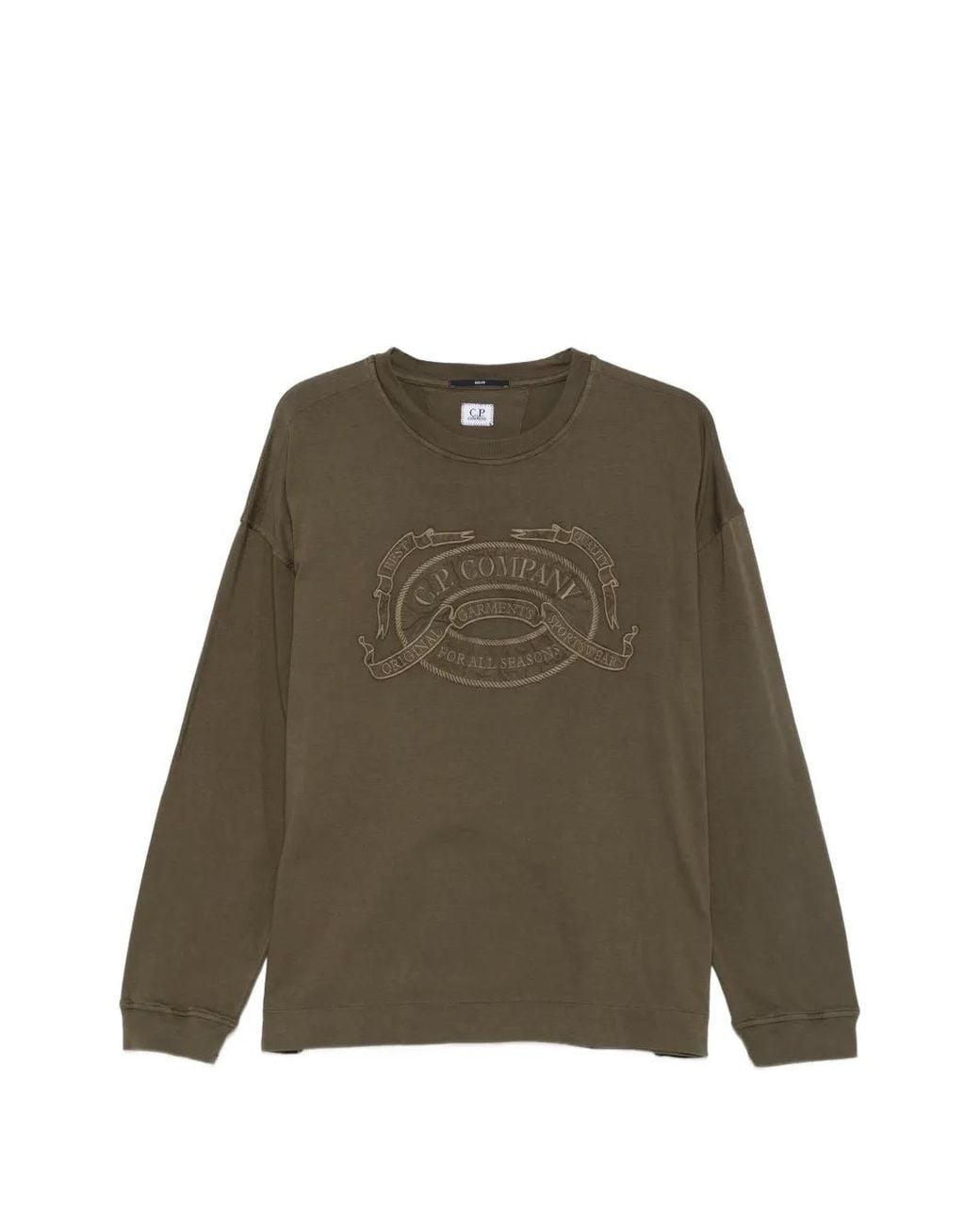 C P Company Green 20/1 Jersey Boxy Long Sleeve Logo T-Shirt for men