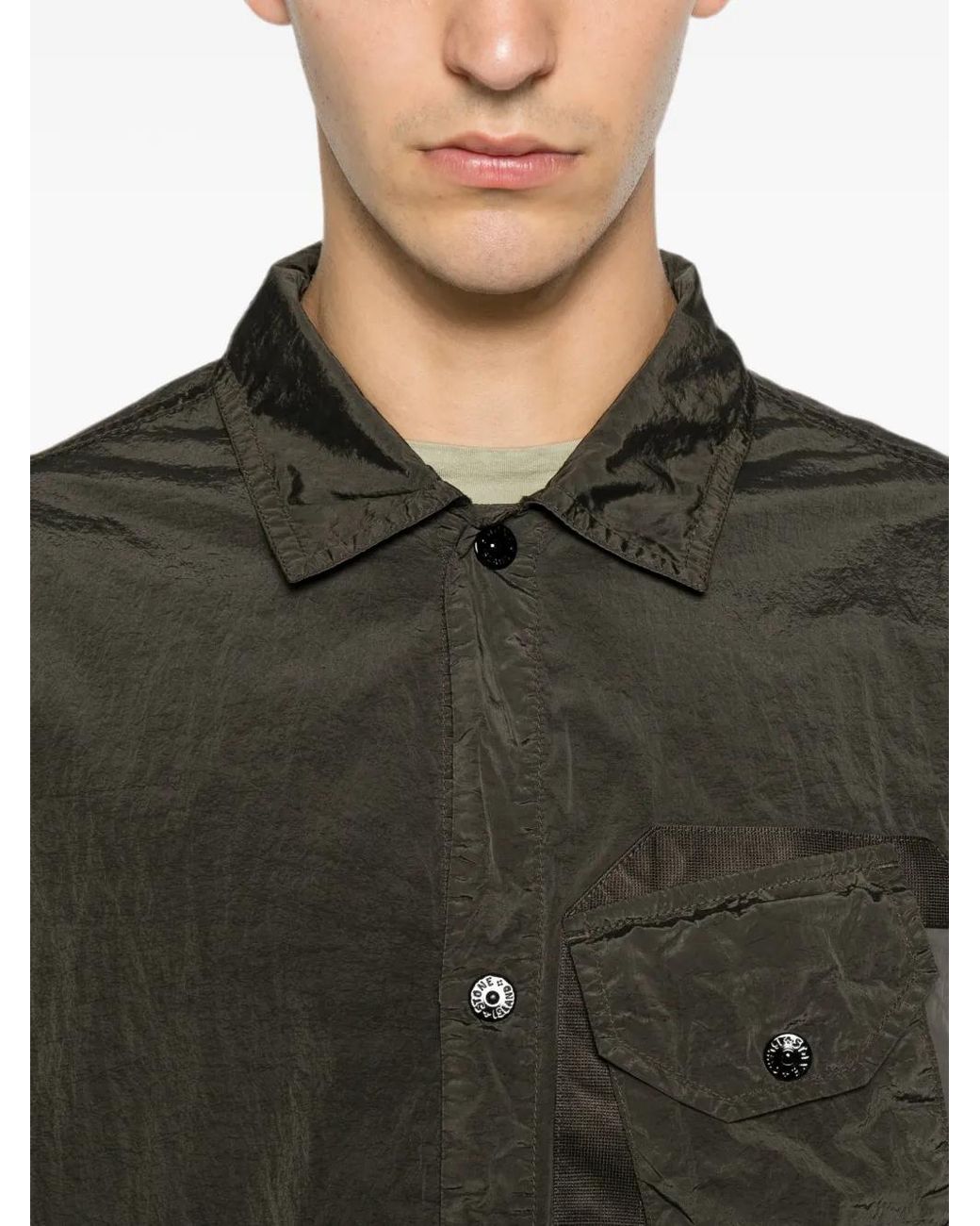 Stone Island Green Chest-Pocket Logo-Patch Overshirt for men