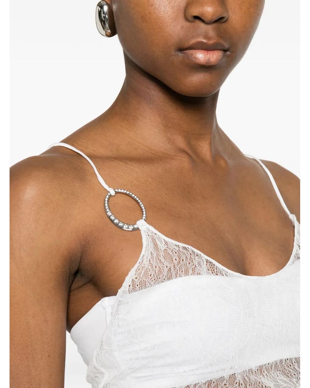 Oseree White Bridal Lace O Gem Slip Dress