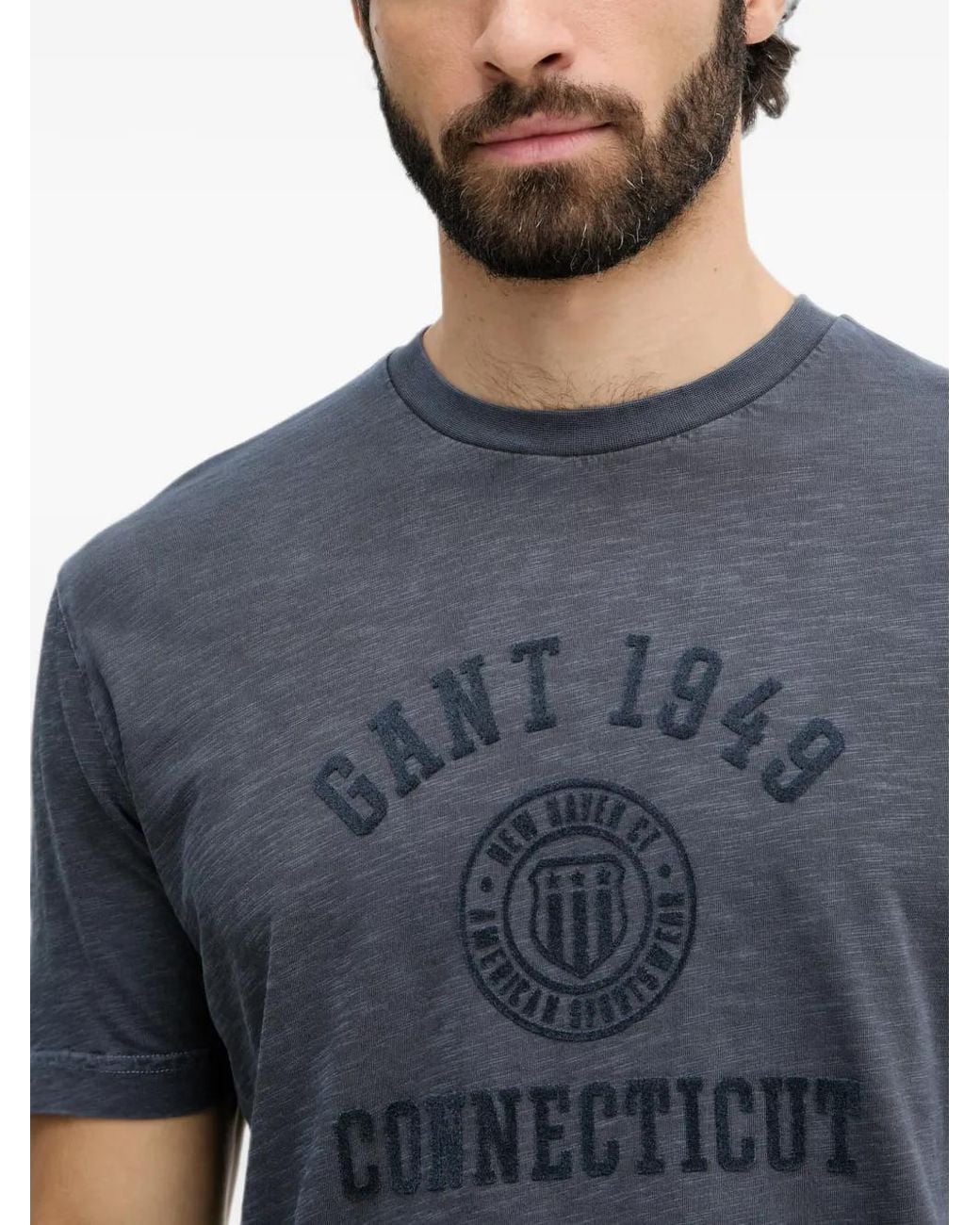 Gant Blue T-Shirt À Logo Brodé Et Texture Flammée for men