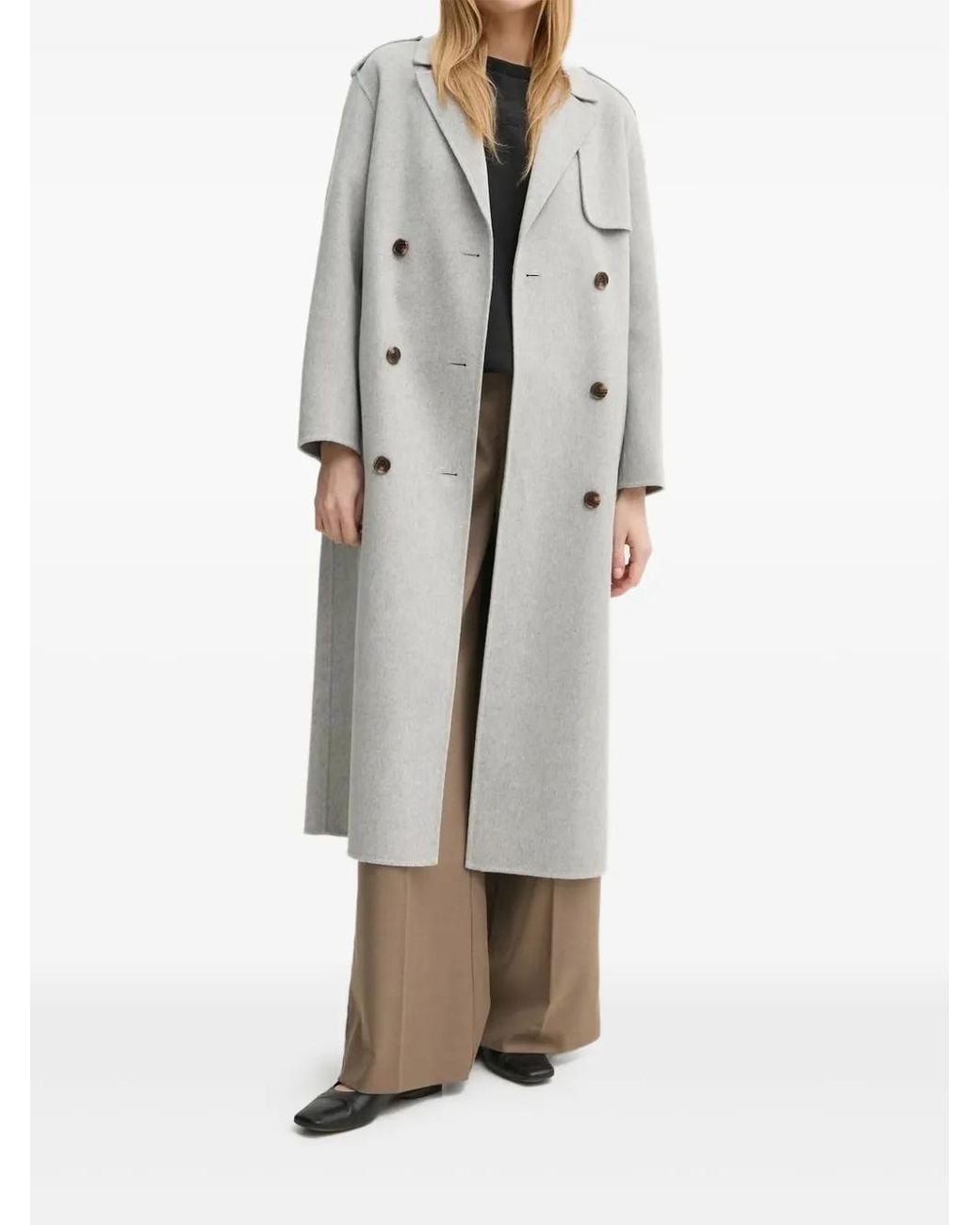 Theory Gray Wool-Cashmere Double-Breasted Coat